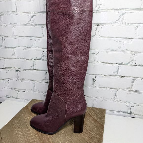 Knee high leather boots - burgundy high heel boots size 7 ANDRE NWT - Picture 2 of 10